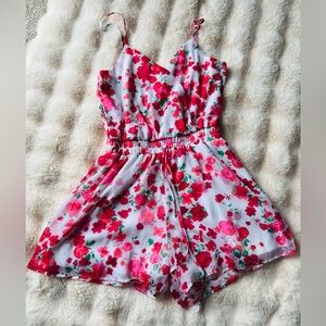 Trixxi White Romper with Pink & Red Floral Print